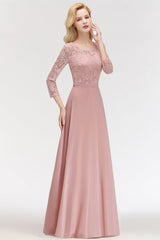 Elegant 3/4 Sleeves Lace Long Dusty Rose Bridesmaid Dresses Online-Babyonlines