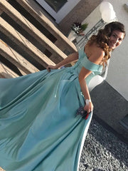 Elegant A-line Off-the-shoulder Satin Prom Dress with Split Front and Sweep Train