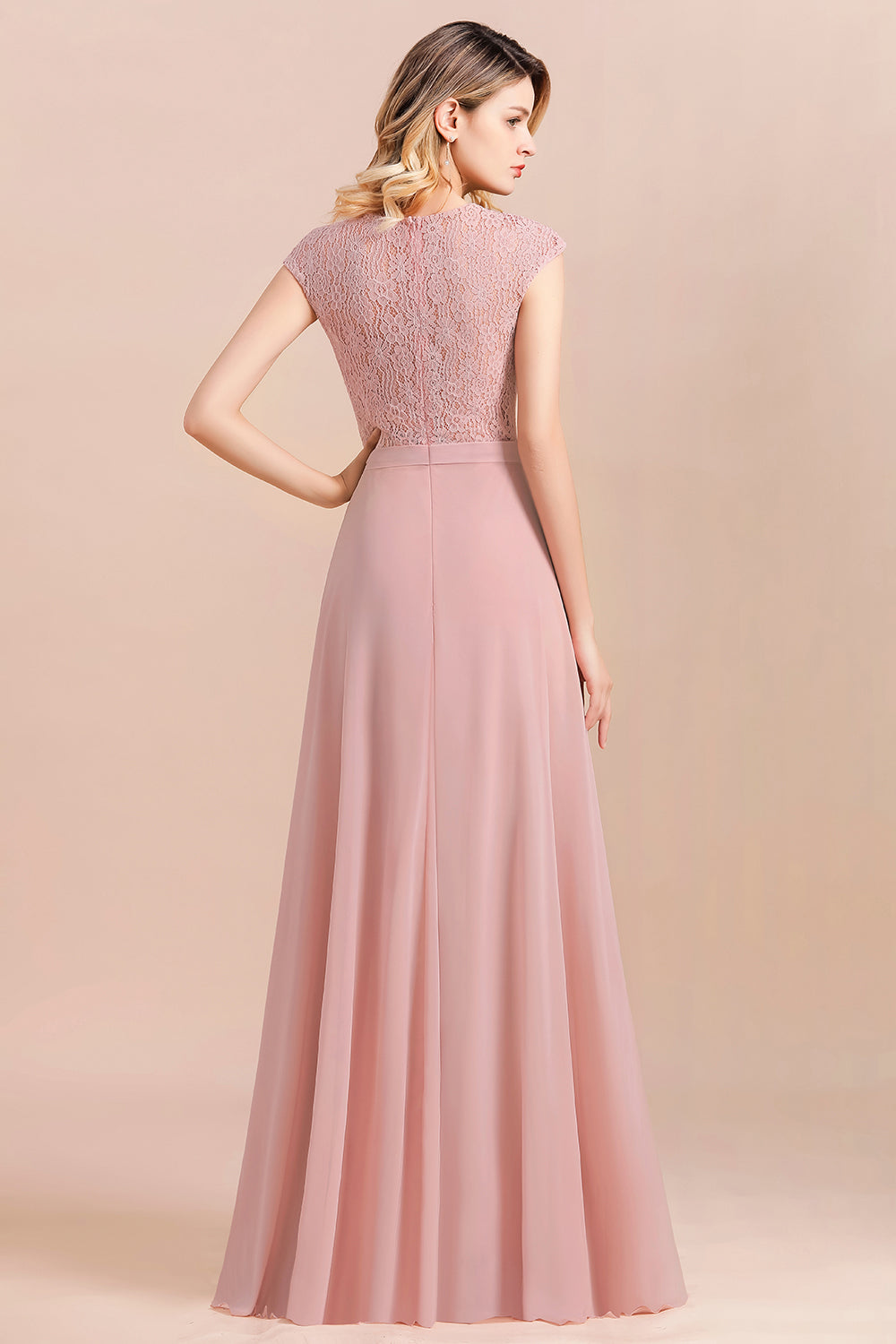 Elegant A-Line Sleeveless Dusty Rose Lace Bridesmaid Dress Online-Babyonlines