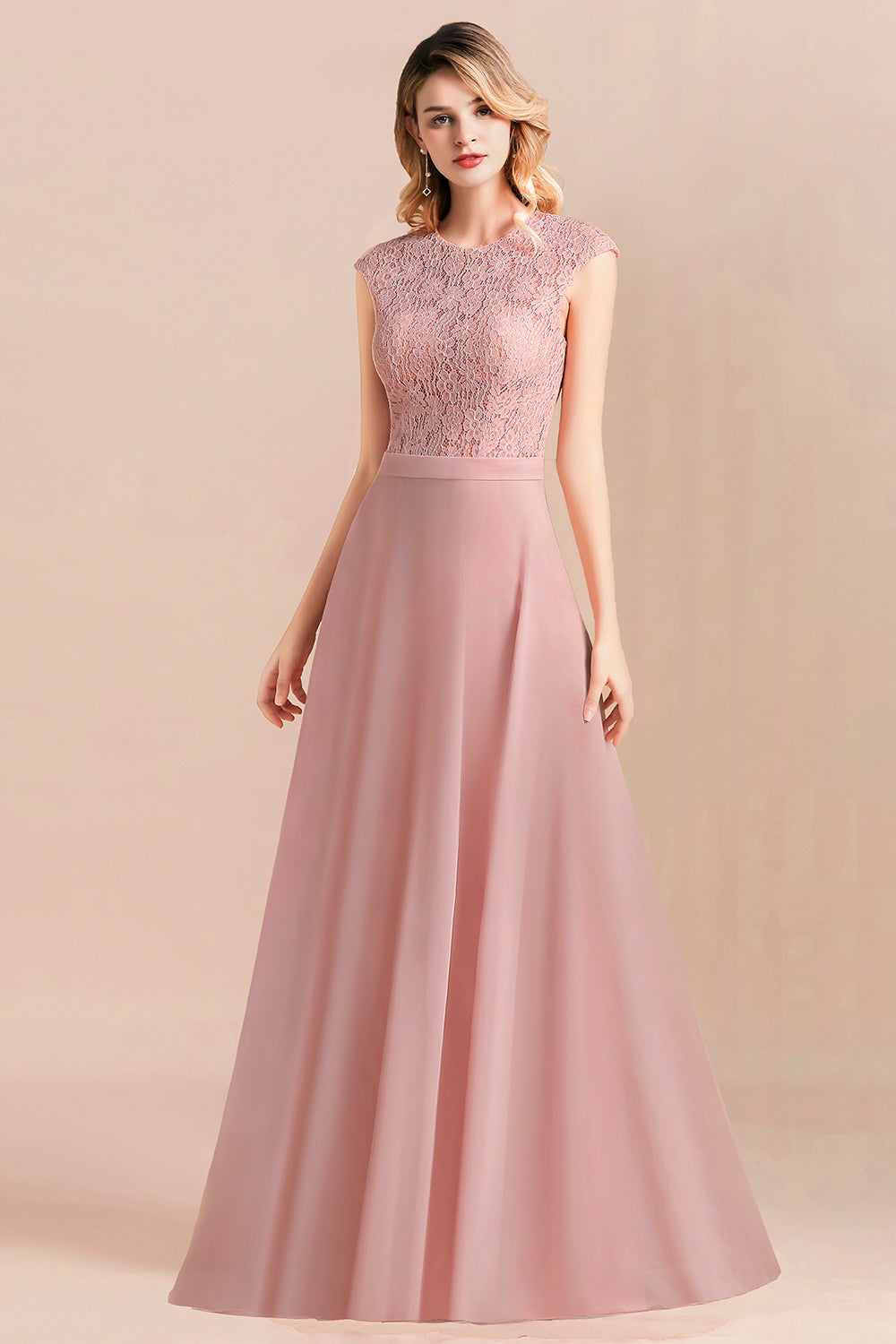 Elegant A-Line Sleeveless Dusty Rose Lace Bridesmaid Dress Online-Babyonlines