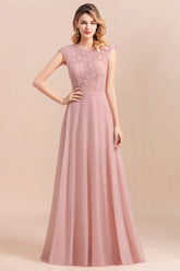Elegant A-Line Sleeveless Dusty Rose Lace Bridesmaid Dress Online-Babyonlines