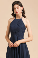 Elegant A-line Sleeveless V-Neck Ruffle Chiffon Lace Bridesmaid Dresses-Babyonlines