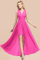 Elegant Chiffon Lace Jewel Sleeveless Bridesmaid Dress with Ruffle-Babyonlines