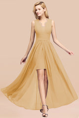 Elegant Chiffon Lace Jewel Sleeveless Bridesmaid Dress with Ruffle-Babyonlines