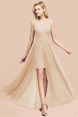 Elegant Chiffon Lace Jewel Sleeveless Bridesmaid Dress with Ruffle-Babyonlines