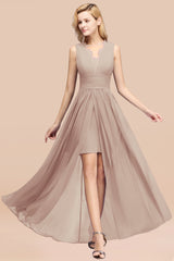 Elegant Chiffon Lace Jewel Sleeveless Bridesmaid Dress with Ruffle-Babyonlines