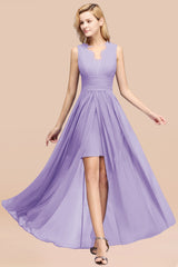 Elegant Chiffon Lace Jewel Sleeveless Bridesmaid Dress with Ruffle-Babyonlines