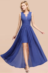 Elegant Chiffon Lace Jewel Sleeveless Bridesmaid Dress with Ruffle-Babyonlines