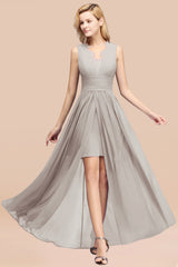 Elegant Chiffon Lace Jewel Sleeveless Bridesmaid Dress with Ruffle-Babyonlines
