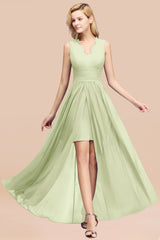 Elegant Chiffon Lace Jewel Sleeveless Bridesmaid Dress with Ruffle-Babyonlines