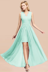 Elegant Chiffon Lace Jewel Sleeveless Bridesmaid Dress with Ruffle-Babyonlines