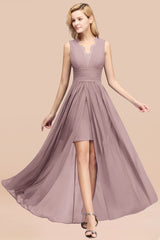 Elegant Chiffon Lace Jewel Sleeveless Bridesmaid Dress with Ruffle-Babyonlines