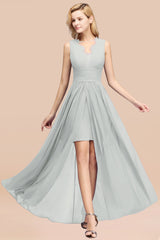 Elegant Chiffon Lace Jewel Sleeveless Bridesmaid Dress with Ruffle-Babyonlines