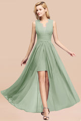 Elegant Chiffon Lace Jewel Sleeveless Bridesmaid Dress with Ruffle-Babyonlines