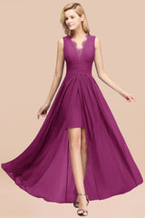 Elegant Chiffon Lace Jewel Sleeveless Bridesmaid Dress with Ruffle-Babyonlines