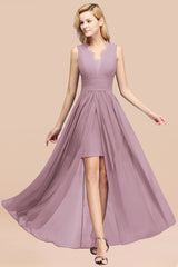 Elegant Chiffon Lace Jewel Sleeveless Bridesmaid Dress with Ruffle-Babyonlines