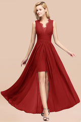 Elegant Chiffon Lace Jewel Sleeveless Bridesmaid Dress with Ruffle-Babyonlines