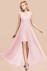 Elegant Chiffon Lace Jewel Sleeveless Bridesmaid Dress with Ruffle-Babyonlines