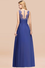 Elegant Chiffon Lace Jewel Sleeveless Bridesmaid Dress with Ruffle-Babyonlines
