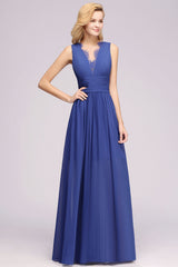 Elegant Chiffon Lace Jewel Sleeveless Bridesmaid Dress with Ruffle-Babyonlines