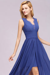 Elegant Chiffon Lace Jewel Sleeveless Bridesmaid Dress with Ruffle-Babyonlines