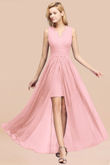 Elegant Chiffon Lace Jewel Sleeveless Bridesmaid Dress with Ruffle-Babyonlines