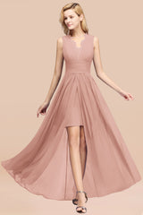 Elegant Chiffon Lace Jewel Sleeveless Bridesmaid Dress with Ruffle-Babyonlines