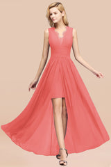 Elegant Chiffon Lace Jewel Sleeveless Bridesmaid Dress with Ruffle-Babyonlines