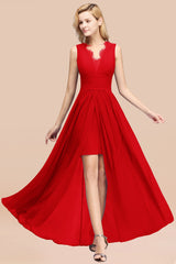 Elegant Chiffon Lace Jewel Sleeveless Bridesmaid Dress with Ruffle-Babyonlines