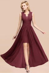 Elegant Chiffon Lace Jewel Sleeveless Bridesmaid Dress with Ruffle-Babyonlines