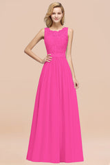Elegant Chiffon Lace Scalloped Sleeveless Ruffle Bridesmaid Dresses-Babyonlines