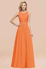 Elegant Chiffon Lace Scalloped Sleeveless Ruffle Bridesmaid Dresses-Babyonlines