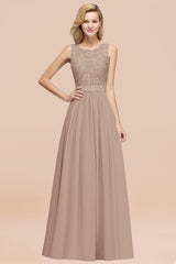 Elegant Chiffon Lace Scalloped Sleeveless Ruffle Bridesmaid Dresses-Babyonlines