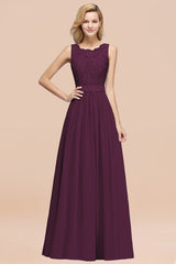 Elegant Chiffon Lace Scalloped Sleeveless Ruffle Bridesmaid Dresses-Babyonlines