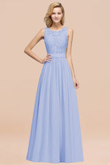Elegant Chiffon Lace Scalloped Sleeveless Ruffle Bridesmaid Dresses-Babyonlines