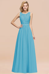 Elegant Chiffon Lace Scalloped Sleeveless Ruffle Bridesmaid Dresses-Babyonlines