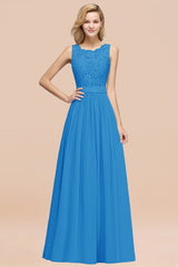Elegant Chiffon Lace Scalloped Sleeveless Ruffle Bridesmaid Dresses-Babyonlines