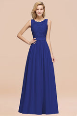 Elegant Chiffon Lace Scalloped Sleeveless Ruffle Bridesmaid Dresses-Babyonlines