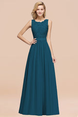 Elegant Chiffon Lace Scalloped Sleeveless Ruffle Bridesmaid Dresses-Babyonlines