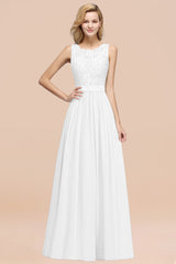 Elegant Chiffon Lace Scalloped Sleeveless Ruffle Bridesmaid Dresses-Babyonlines