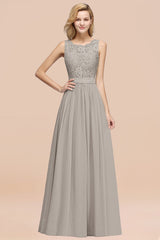 Elegant Chiffon Lace Scalloped Sleeveless Ruffle Bridesmaid Dresses-Babyonlines