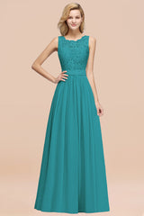 Elegant Chiffon Lace Scalloped Sleeveless Ruffle Bridesmaid Dresses-Babyonlines