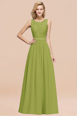 Elegant Chiffon Lace Scalloped Sleeveless Ruffle Bridesmaid Dresses-Babyonlines