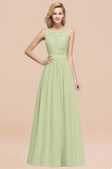 Elegant Chiffon Lace Scalloped Sleeveless Ruffle Bridesmaid Dresses-Babyonlines