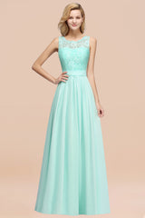 Elegant Chiffon Lace Scalloped Sleeveless Ruffle Bridesmaid Dresses-Babyonlines