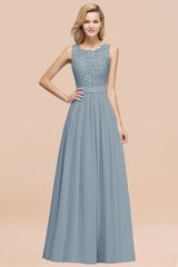 Elegant Chiffon Lace Scalloped Sleeveless Ruffle Bridesmaid Dresses-Babyonlines