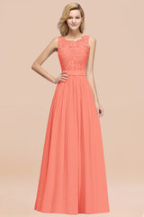 Elegant Chiffon Lace Scalloped Sleeveless Ruffle Bridesmaid Dresses-Babyonlines