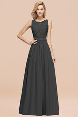 Elegant Chiffon Lace Scalloped Sleeveless Ruffle Bridesmaid Dresses-Babyonlines