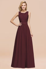 Elegant Chiffon Lace Scalloped Sleeveless Ruffle Bridesmaid Dresses-Babyonlines