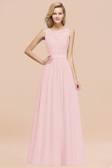 Elegant Chiffon Lace Scalloped Sleeveless Ruffle Bridesmaid Dresses-Babyonlines